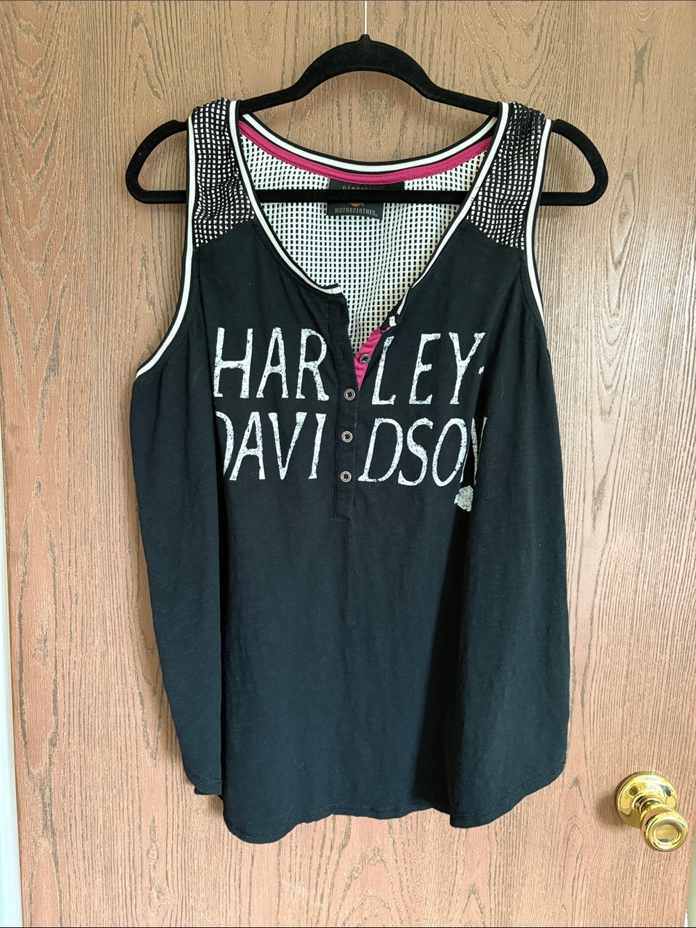 Harley-Davidson Black Tank with Pink Trim and White Lettering